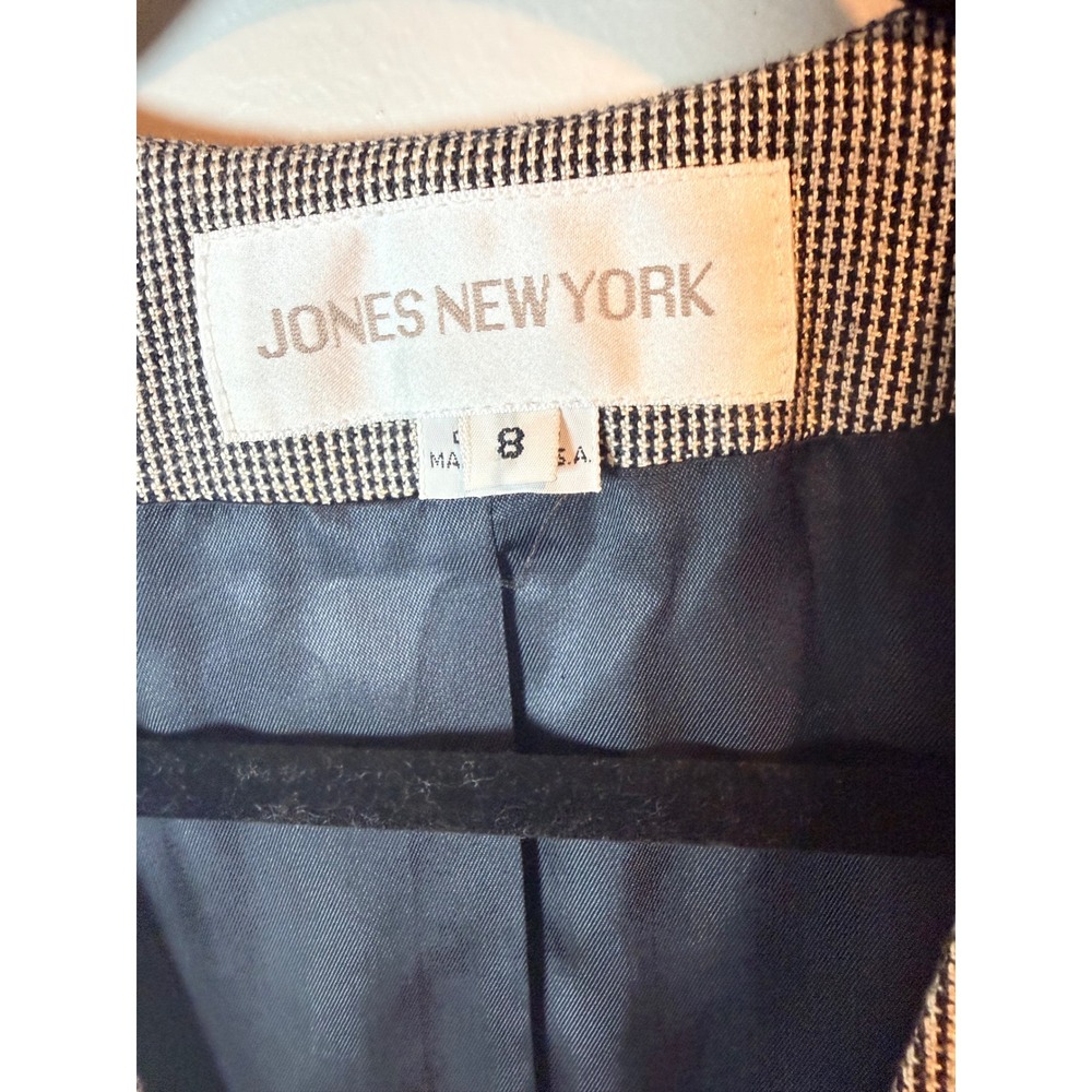 Jones New York Womens Houndstooth Collarless Blazer Black White Burgundy Size 8 - Picture 3 of 8